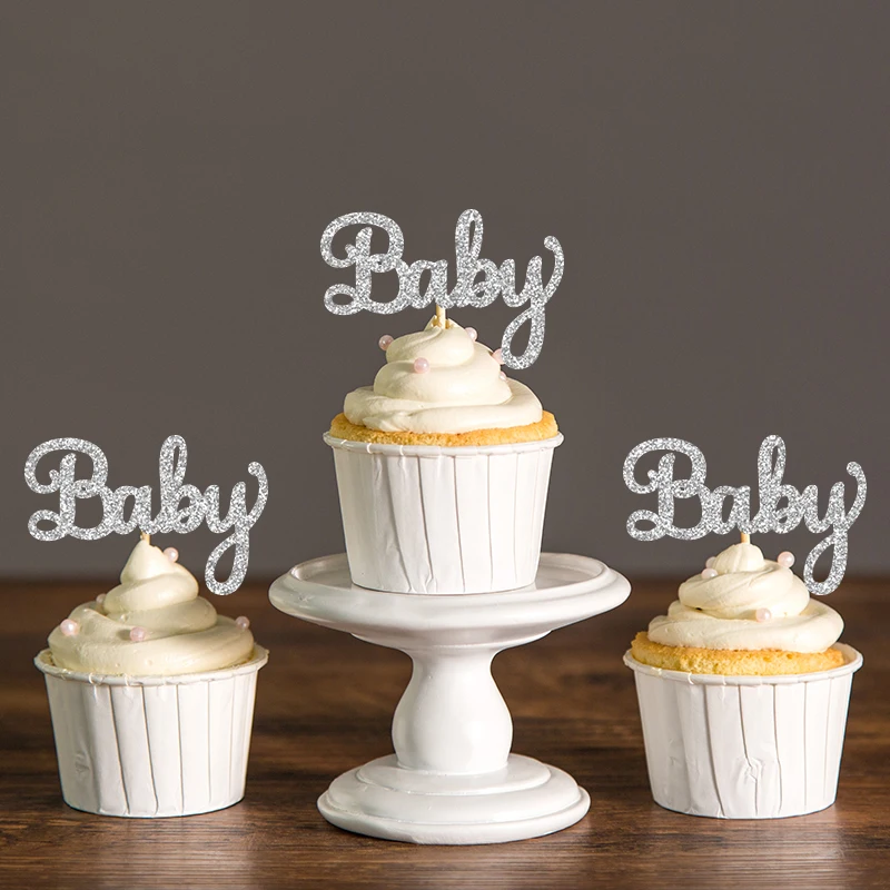 Блестящий скрипт детский душ кекс топперы выбирает объявление беременности пол