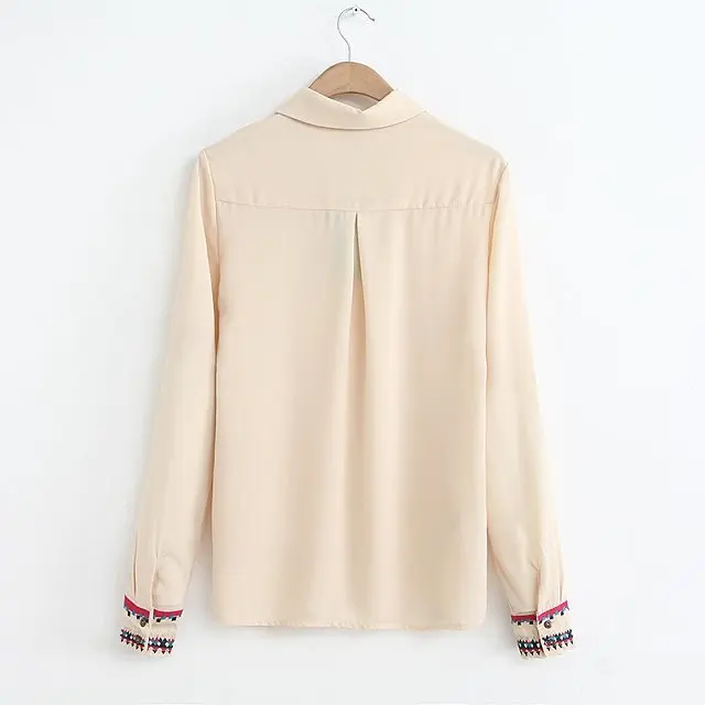 The 2014 women's spring / summer new collar edge embroidery color cardigan Ou fan all-match long sleeved chiffon blouse |