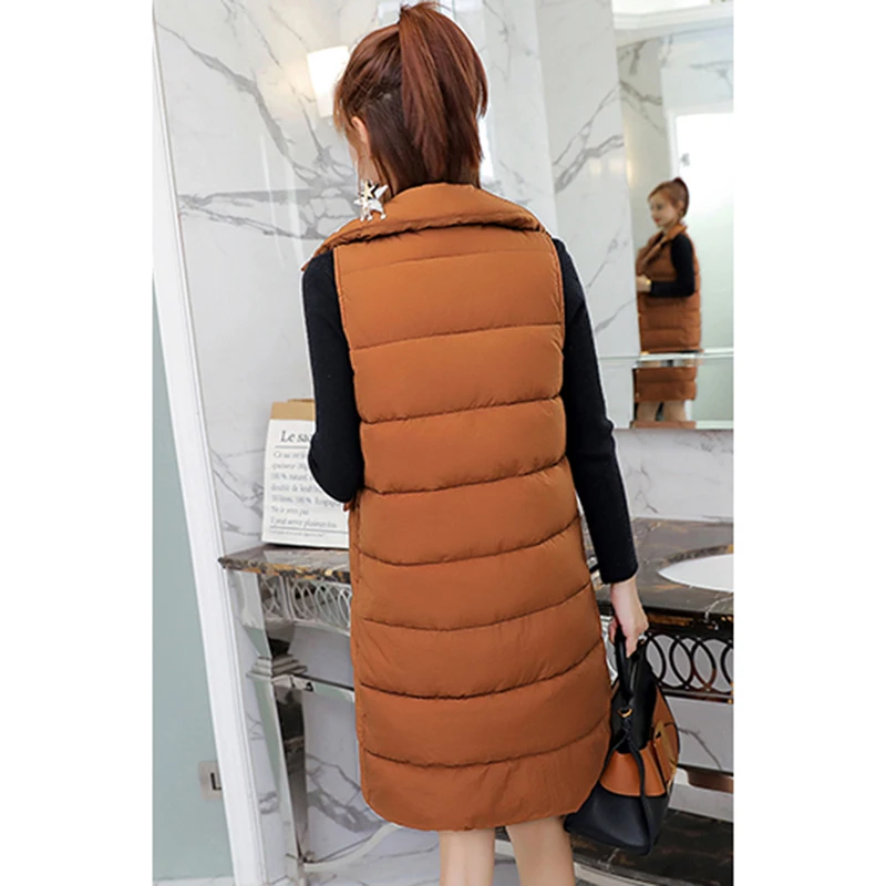 Autumn winter Women Cotton Down Vest 2018 New Fashion Medium long section Female Coat Slim Large size Thickening | Женская одежда