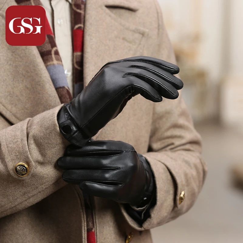 GSG Брендовые мужские перчатки из овечьей кожи для вождения Зимние Модные теплые