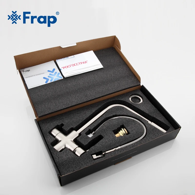 

Frap Nickel Brushed Kitchen Faucet Seven Letter Design 360 Degree Rotation Water Purification Features Double Handle F4352-5