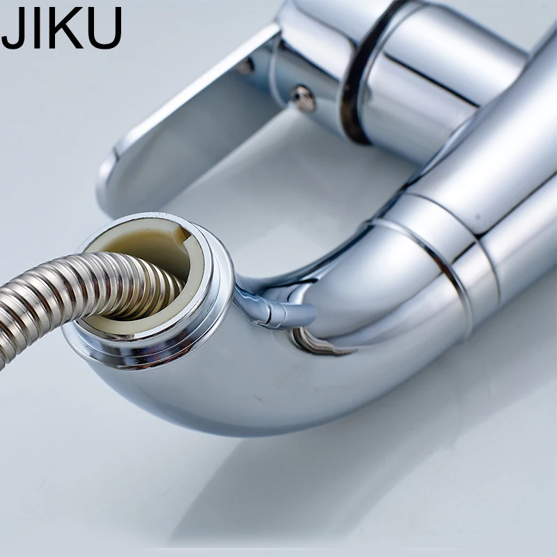 JIKU смеситель для раковины выдвижной белый держатель с одиночным отверстием монтируемый кран для раковины холодный и горячий смеситель для ванной комнаты Черный кран для раковины