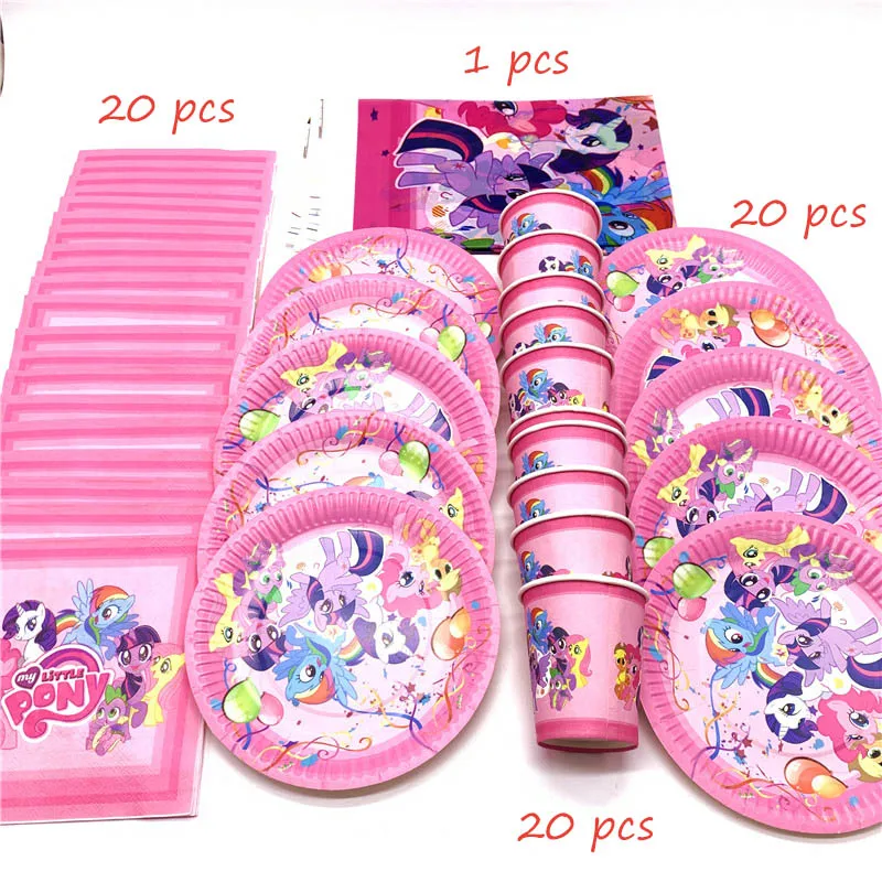 beipanzhizhuo-61pcs 61 шт./лот, одноразовые столовые приборы в стиле My Little Pony, кружки, тарелки, салфетки, детские скатерти для украшения дня рождения - Цвет: beipanzhizhuo-61pcs