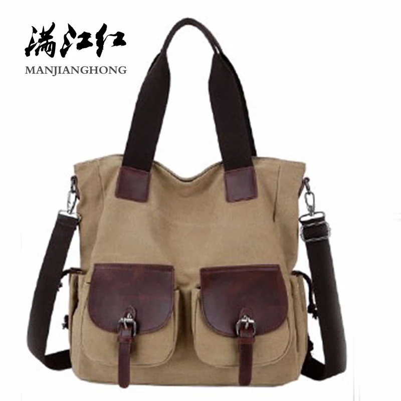 Винтажная парусиновая сумка на плечо женская большая емкость повседневная