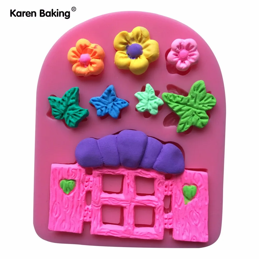 Мультфильм забор и цветок в форме 3D Силиконовые Помады шоколадного торта Плесень