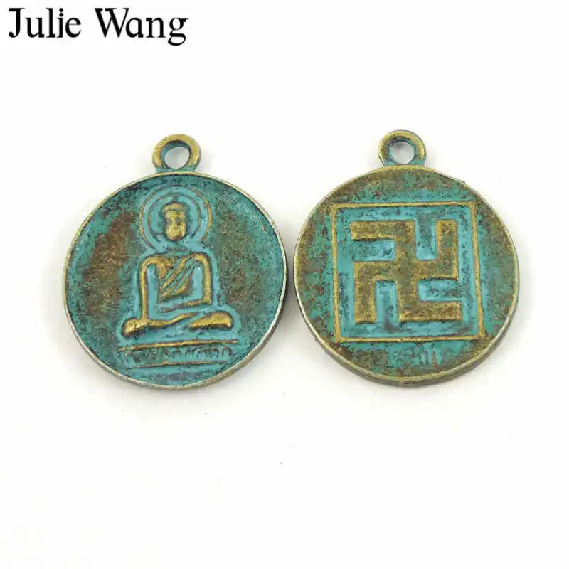 Julie Wang 5 50 шт. круглые искусственные знаки античный зеленый сплав ожерелье браслет