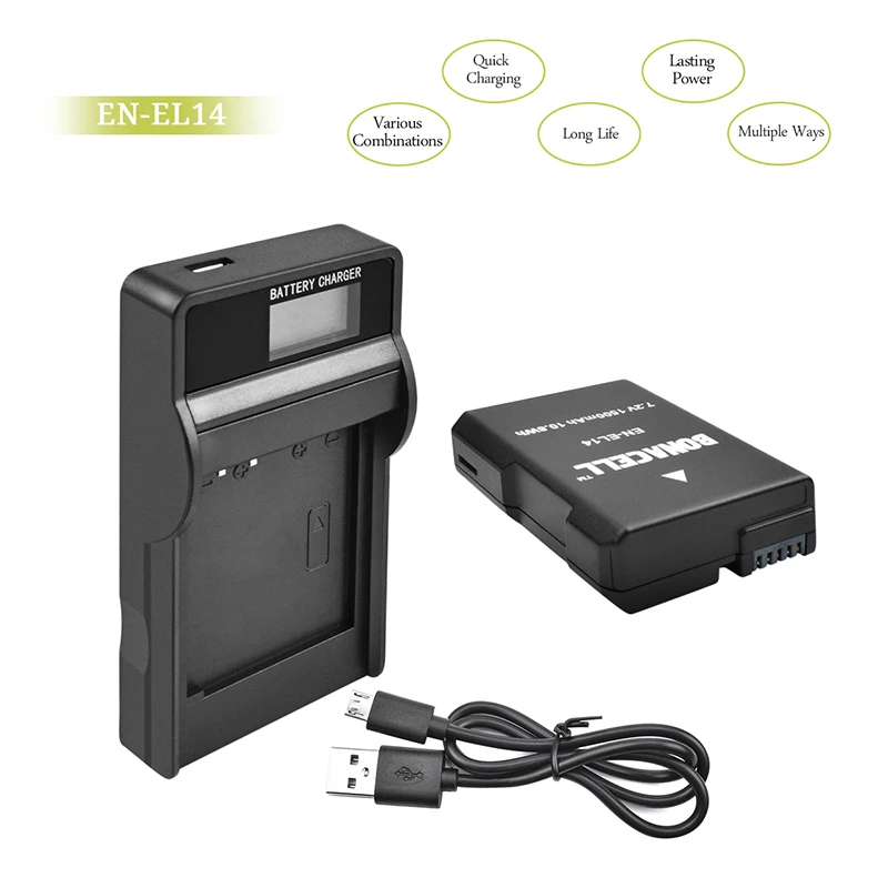 Bonacell EN-EL14 EN EL14 для Nikon 1500mah аккумулятор + ЖК-Зарядное устройство USB D3100 D3200 D3300 D5100 D5200