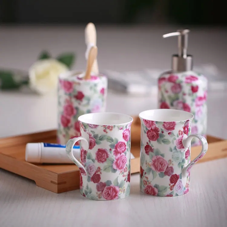 Soap Dish Dispenser Toothbrush Holder &amp Tumbler Ceramic 5-Piece Bone China Bathroom Accessory Set | Дом и сад