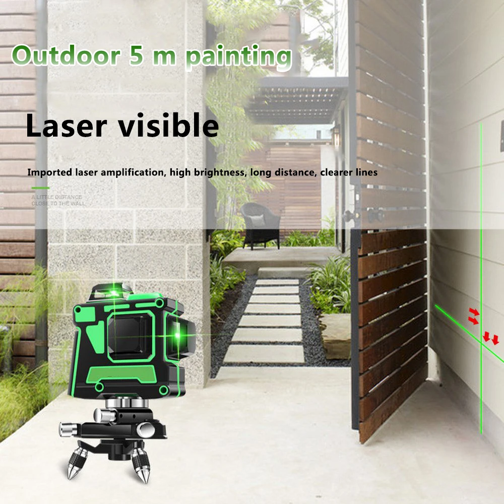 

3D 12 Lines Green Laser Level with Wall Bracket 360 Adjust Base Laser Beam Line Horizontal Vertical Cross Super Powerful