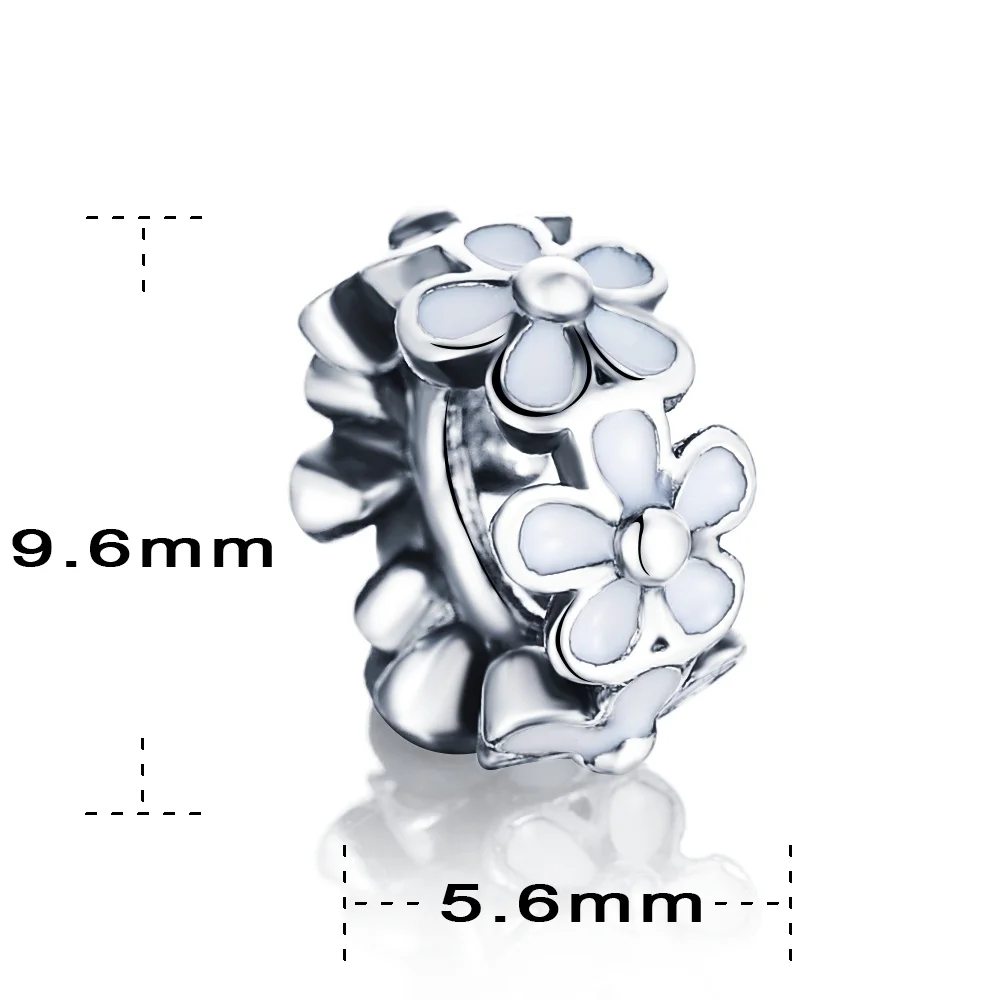 Suplush Darling Daisies Spacer Charm White Enamel Flower 925 Sterling Silver Beads Fit Original Bracelets Fine Jewelry PSMB0238 | Украшения