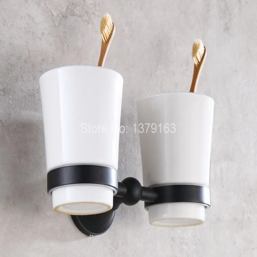 Темный черный бронзовый настенный держатель для зубной щетки с масляным