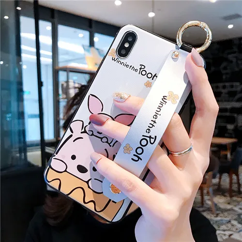2 Чехол для телефона с милым медведем поросенком из мультфильма для iPhone 8 7 6 6s Plus X XR Xs Max, Матовая силиконовая задняя крышка с браслетом - Цвет: 2