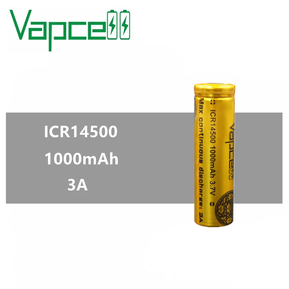 1 шт. Vapcell 14500 батарея 1000 мАч 3A батарея ICR14500 для фонариков маленький Электроинструмент Высокая емкость перезаряжаемая батарея