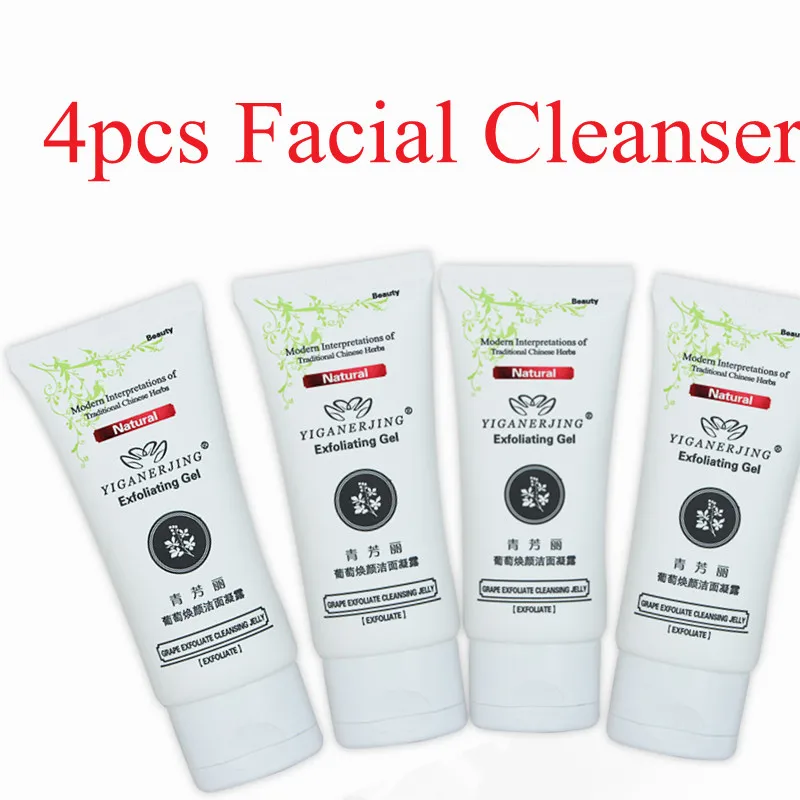 4pcs Facial Cleanser Organic Natural Gel Daily Face Wash Anti Aging Mild Exfoliating Gel Deep Pore Cleansing Skin Care 60g/pcs