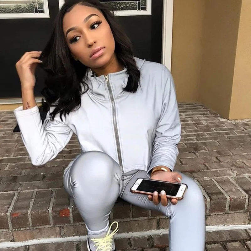 Женская Светоотражающая куртка модная повседневная короткая с капюшоном в