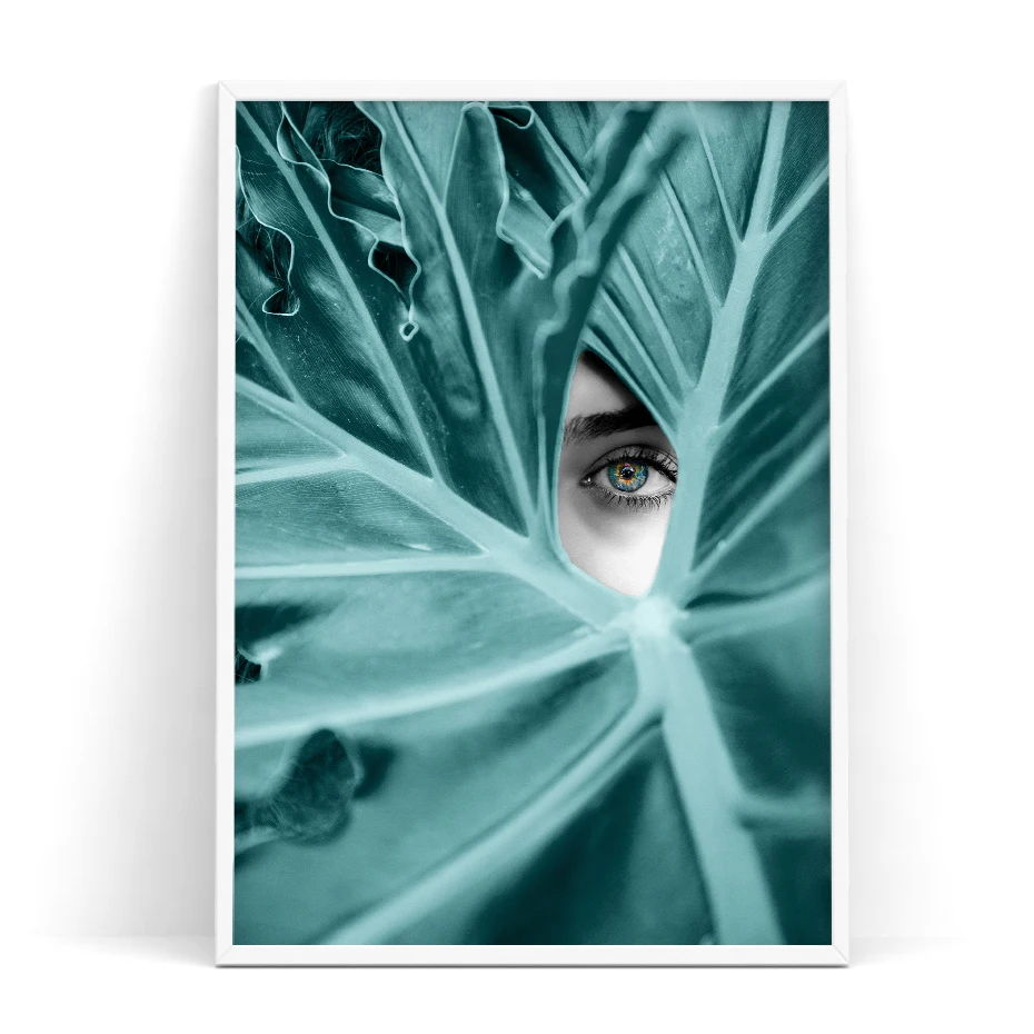 Постер художественный с зелеными растениями космическими скандинавскими