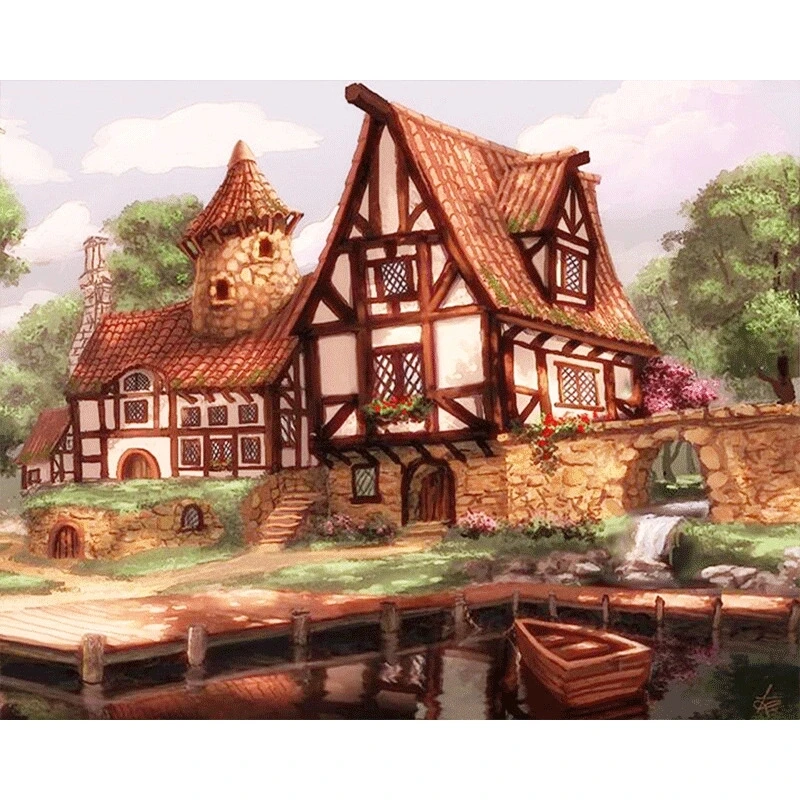Алмазная вышивка сделай сам полноразмерная/круглая картина с акварельным домом
