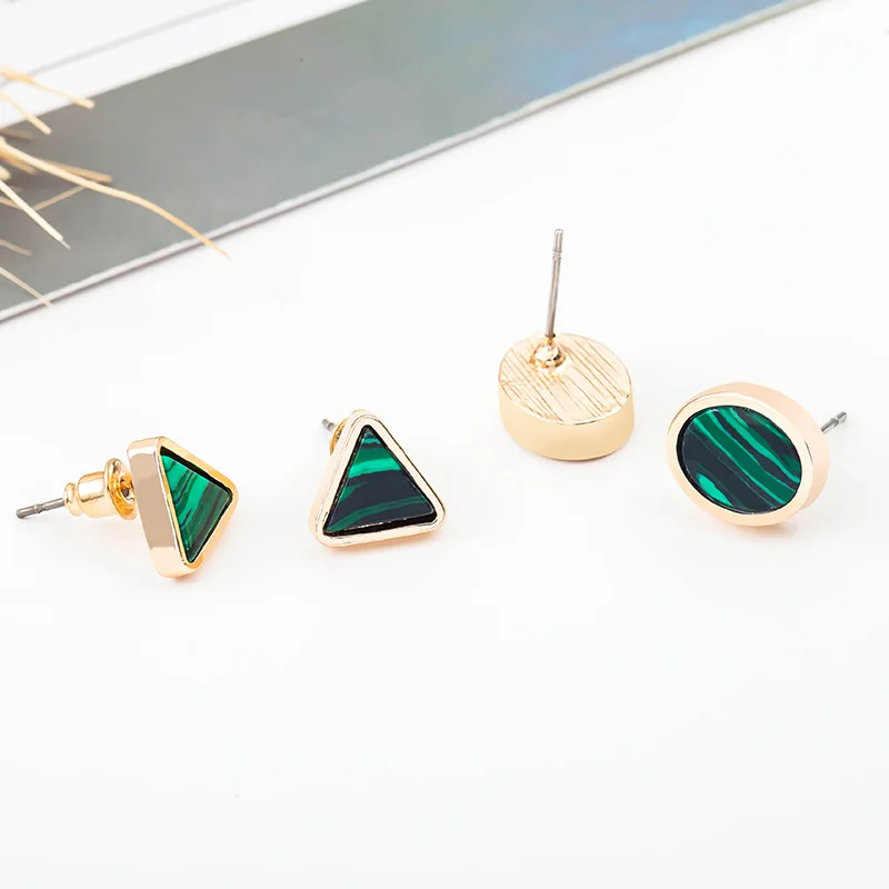 Женские серьги гвоздики с натуральным зелёным камнем|Серьги-гвоздики| |