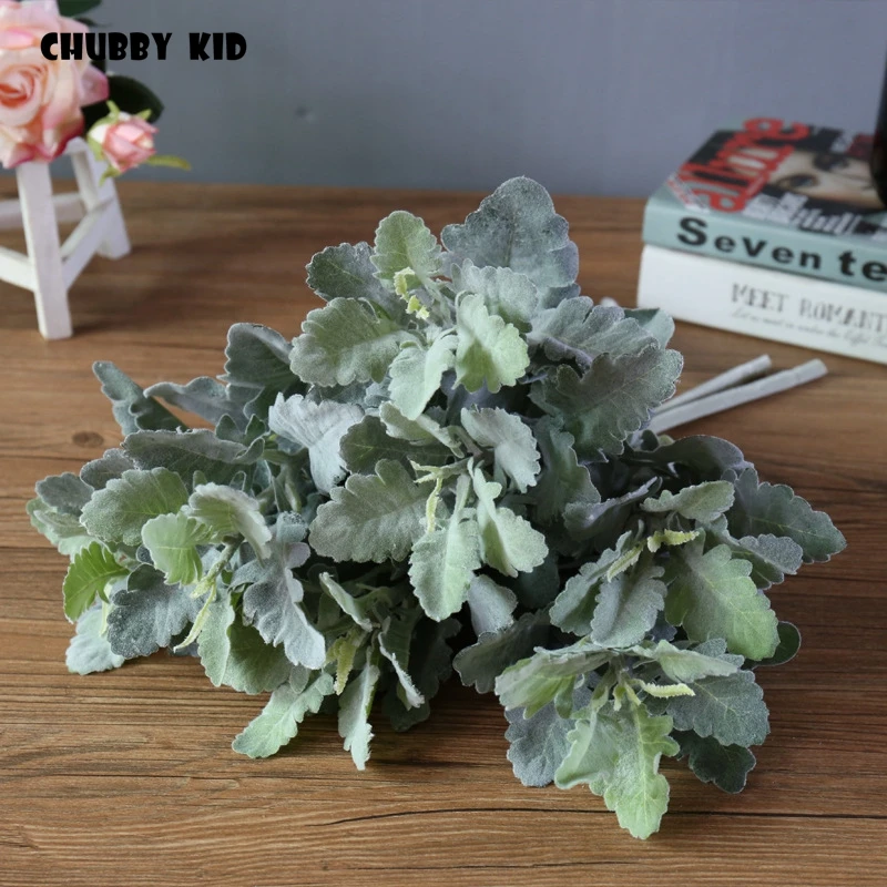 12 шт./лот! Искусственные растения большого размера флокирующие senecio cineraria Diy