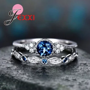 Женские кольца из серебра 925 пробы с блестящим кубическим цирконием, на годовщину, 2 шт.