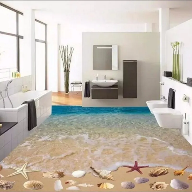 

Beibehang Custom 3D photo floor wallpaper / PVC wear non-slip waterproof wallpaper mural thickening Shell Beach 3d flooring