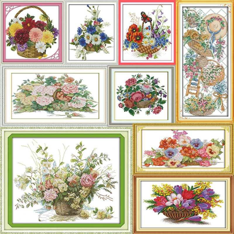 Joy Sunday Цветочная корзина серии Счетный DIY Ручная вышивка крестом 11CT 14CT DMC с принтом ткань для вышивки домашний декор рукоделие