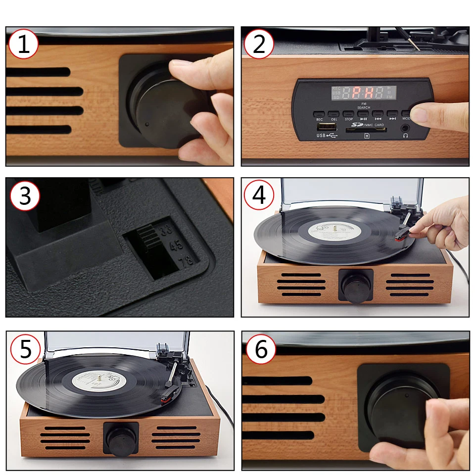 LoopTone 33/45/78 Скорость USB проигрыватель диска винила LP w/ FM радио разъем для наушников