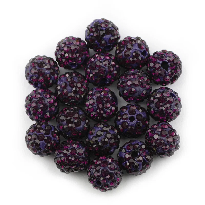 Dark purple BTFBES 10 мм 20 шт микро проложить бусины проложить кристалл диско шар круглый глиняный свободный браслет с бусинами ожерелье изготовление ювелирных изделий DIY аксессуар - Цвет: Dark purple