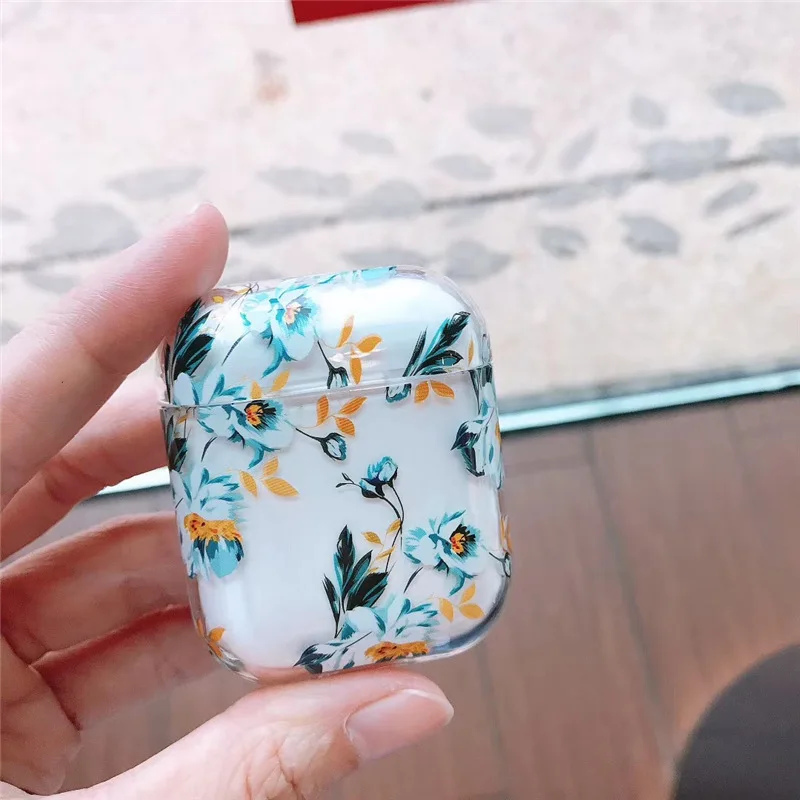 Bluetooth гарнитура чехол для apple airpods чехол Цветочный чехол для беспроводных наушников Фламинго Жесткий PC наушники зарядка коробка Спорт