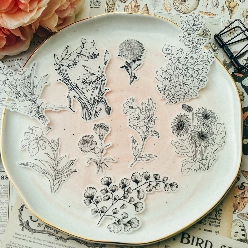 58 шт цветы и растения бумажные высечки наклейки для скрапбукинга счастливый