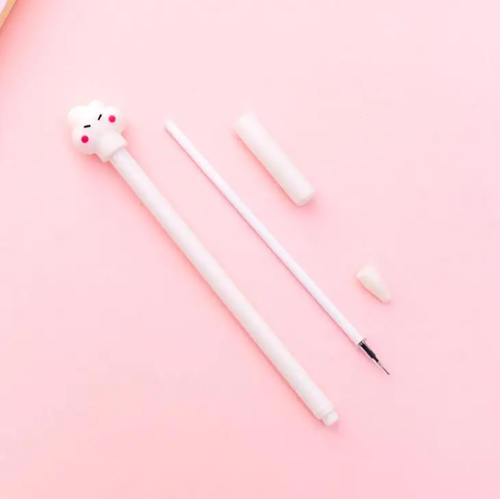 4 шт./компл. Kawaii рисунком в виде улыбающихся рожиц; Белое Облако 0,5 мм гелевые ручки Черный покрынная краской нейтральные ручки милые школьные канцелярские принадлежности