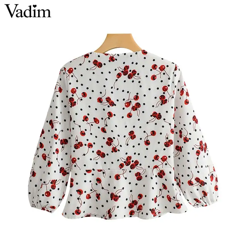 Vadim womem cherries блузка с принтом V шейный галстук бабочка длинным рукавом милые