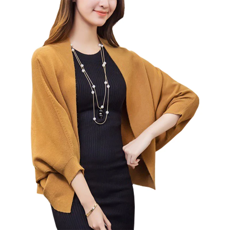 Женский свитер с рукавами летучая мышь Свободный вязаный кардиган воротником