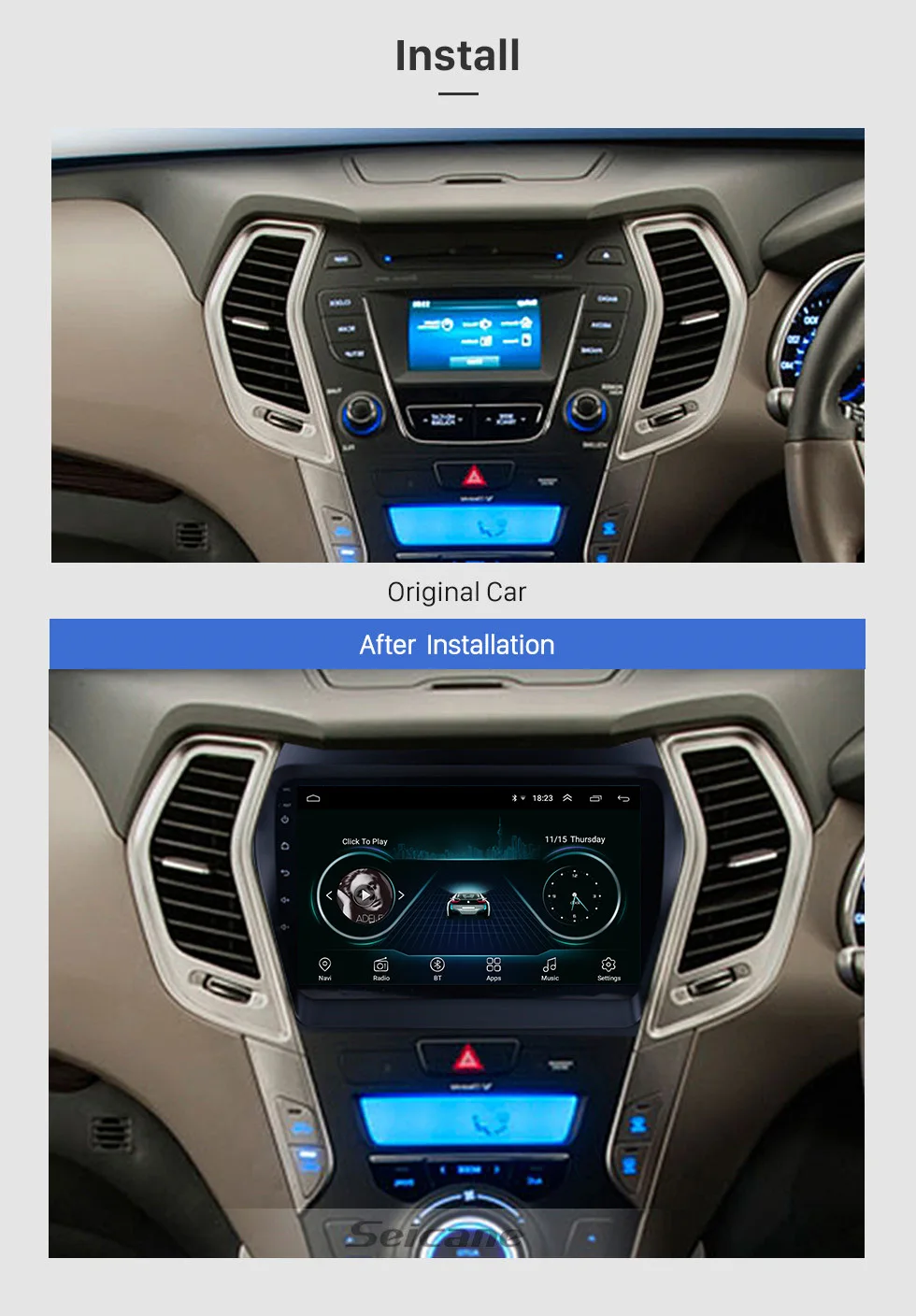 Seicane Автомагнитола gps для 2013 hyundai IX45 SantaFe 9 дюймов Android 8,1 2Din Поддержка камеры резервного копирования