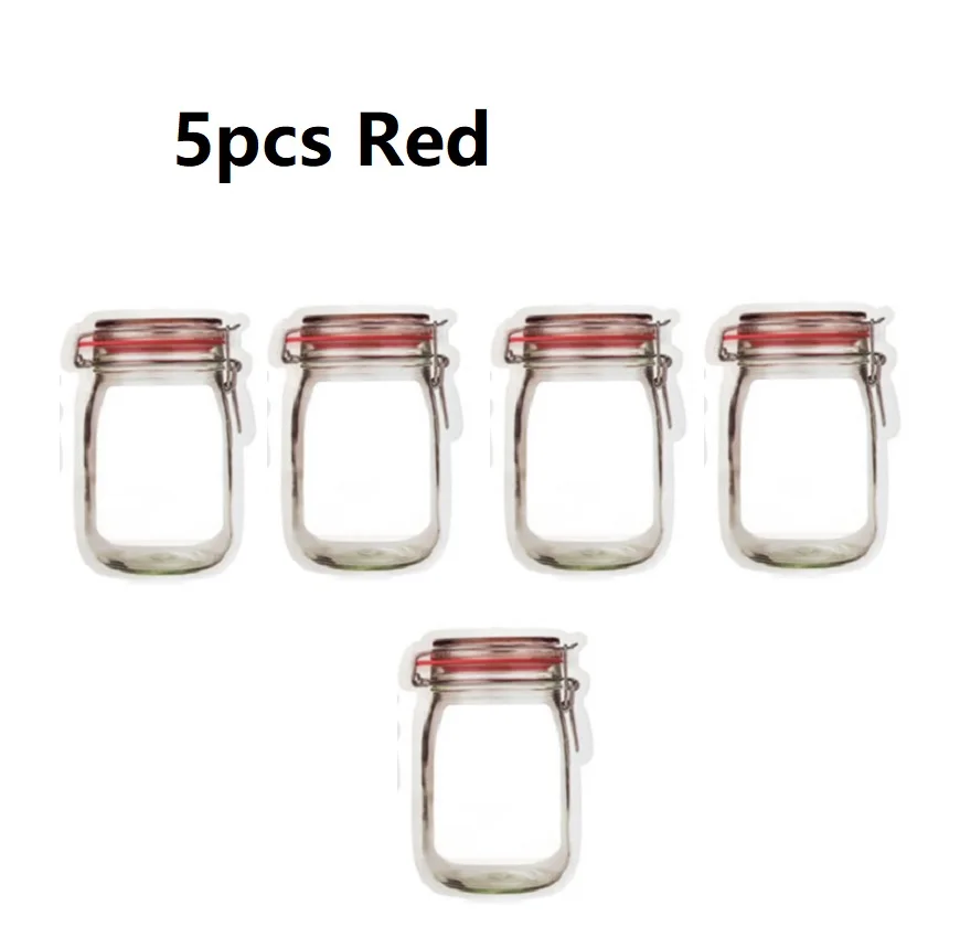 5pcs Red Многоразовые сумки Mason Jar, переносные сумки Mason Jar на молнии, пакеты для хранения еды, пакеты для хранения, Снэк сэндвич, Ziplock - Цвет: 5pcs Red