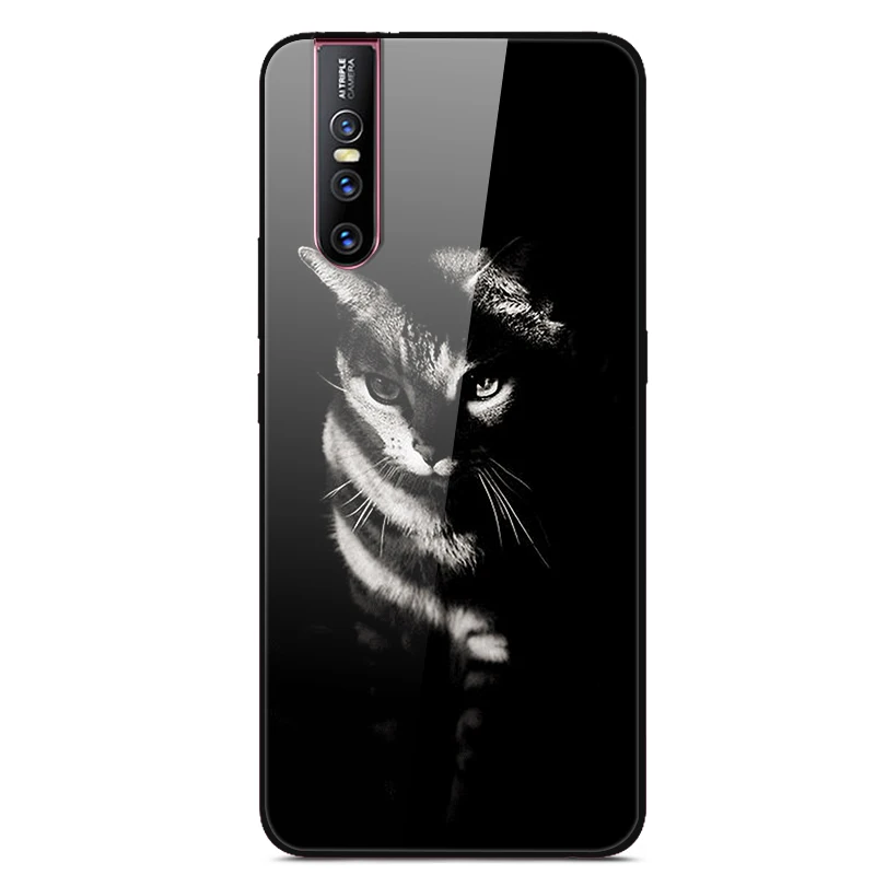 Чехол из закаленного стекла для Coque VIVO V15 Pro, чехол V 15, мягкий бампер, 3D Рисунок кошки, чехол для VIVO V15 Pro V15Pro V 15, чехол для телефона
