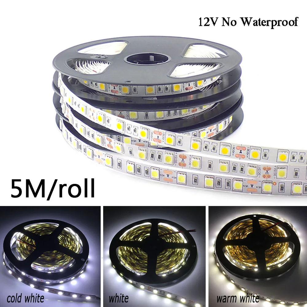 5 м RGB Светодиодная лента 12 В SMD 5050 без водонепроницаемого Led света полоса Теплый