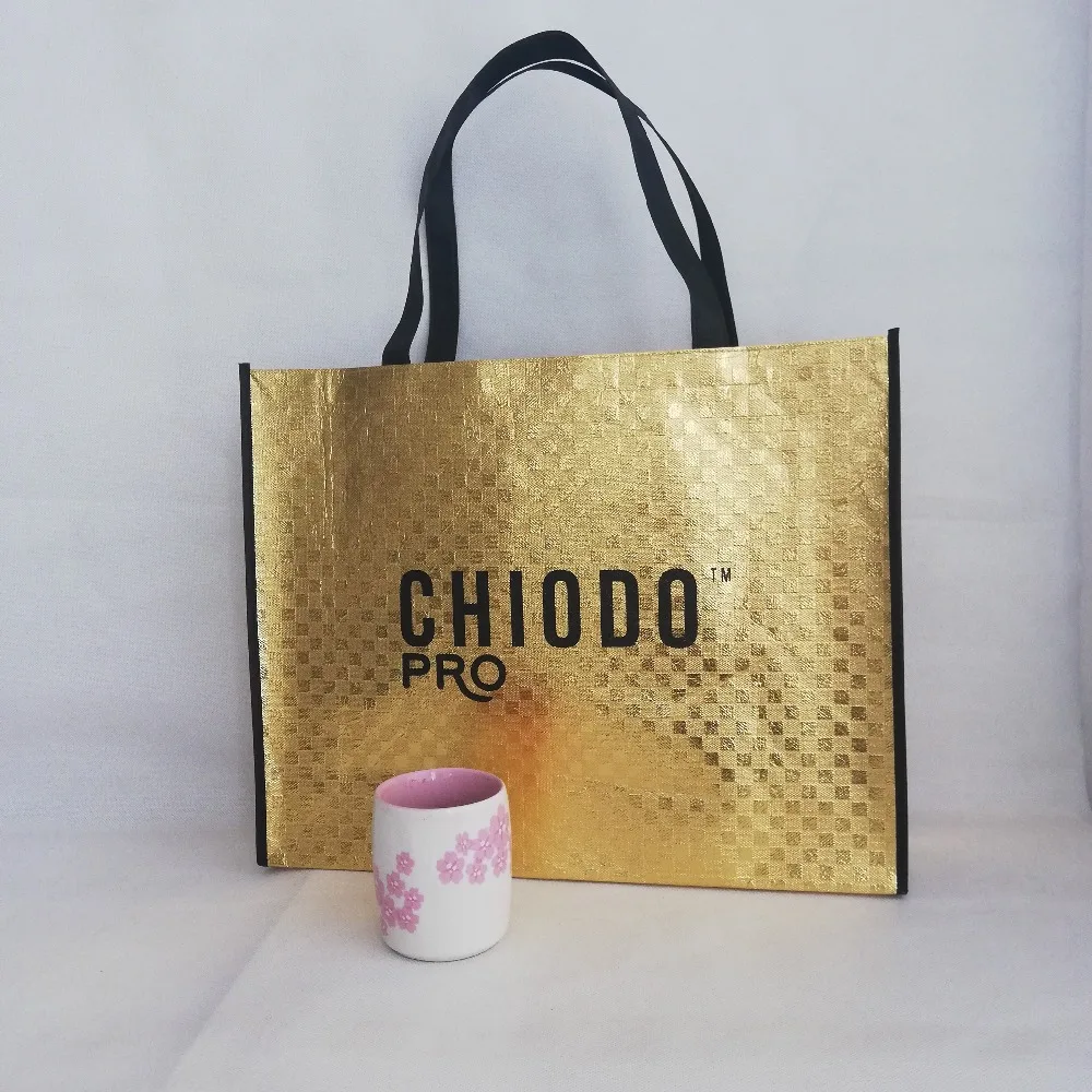 500 шт./лот Золотая Глянцевая металлическая Нетканая сумка для покупок