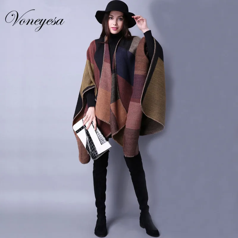 Voneyesa шарфы Для женщин пончо шарф зимой плед кашемир теплые шали связанный Одеяло