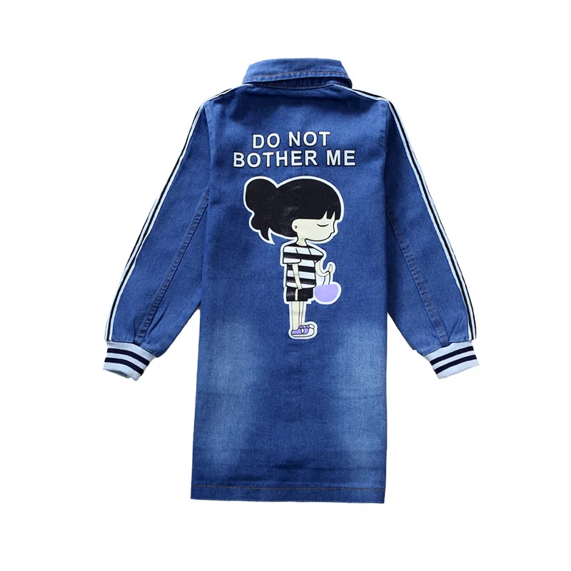 Spring Clothing Jeans Coat for Girls Denim Jackets Cartoon Children Outerwear Kid Active Autumn Clothes Teenager Long Trench Top | Детская