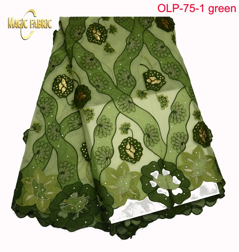 

High Quality green Embroidered African Organza Lace Fabric With Stones African Organza Lace Material On Sale OLP-75