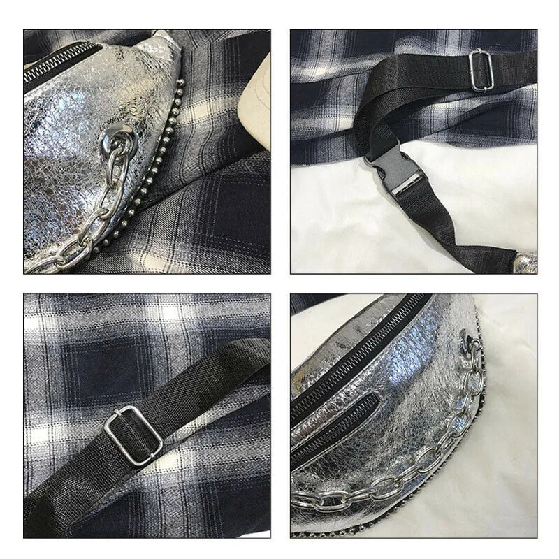 Поясная сумка кошелек на молнии с цепочками в стиле милитари для походов и