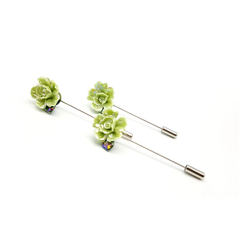 Хит! Необычный дизайн зеленой керамики цветок отворот булавки Новая мода хиджаб