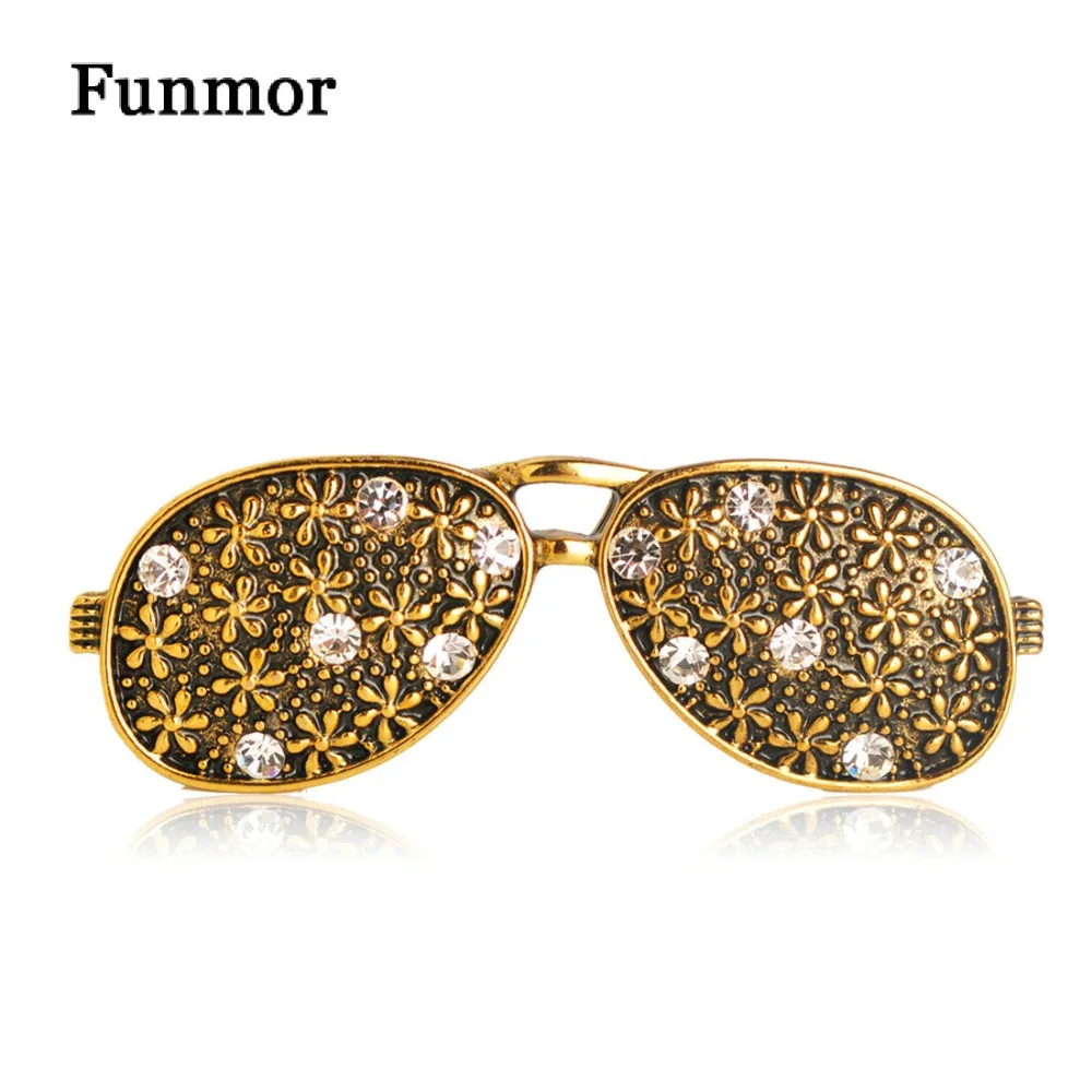 Funmor Винтажные Солнцезащитные Очки Форма Броши античный золотой цвет хрустальные