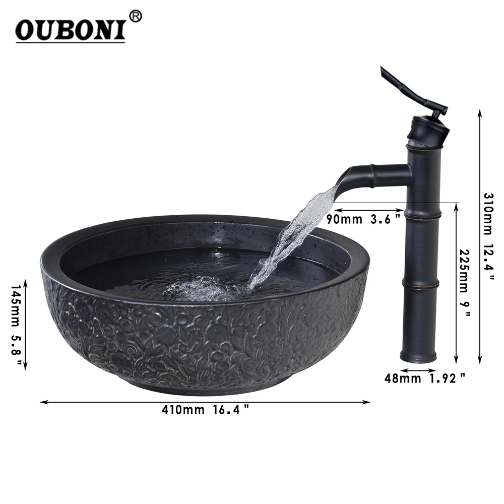 

Bathroom Bowl Sink Ceramic Washbasin Handpainting Lavatory Bath Basin Combine with Brass Faucet Mixer Tap
