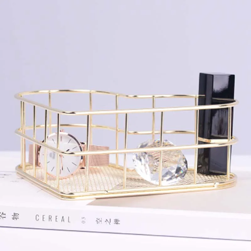 Nordic Iron Desktop Makeup storage basket Organizer Metal Mesh Heart Shaped Cosmetic Jewelry sundries Storage Basket box 1piece | Дом и сад
