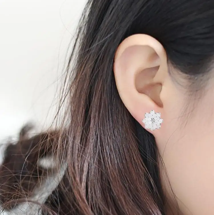 Женские серьги-гвоздики с цветком лотоса из 100% стерлингового серебра 925 пробы