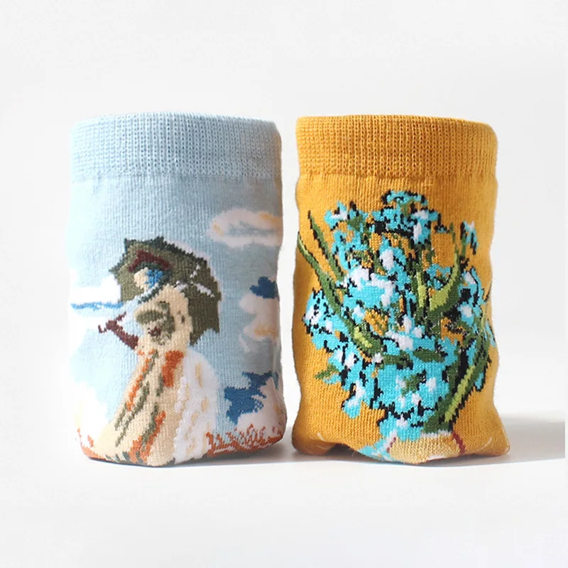 Модные забавные Женские носочки с художественной росписью мужские хлопковые