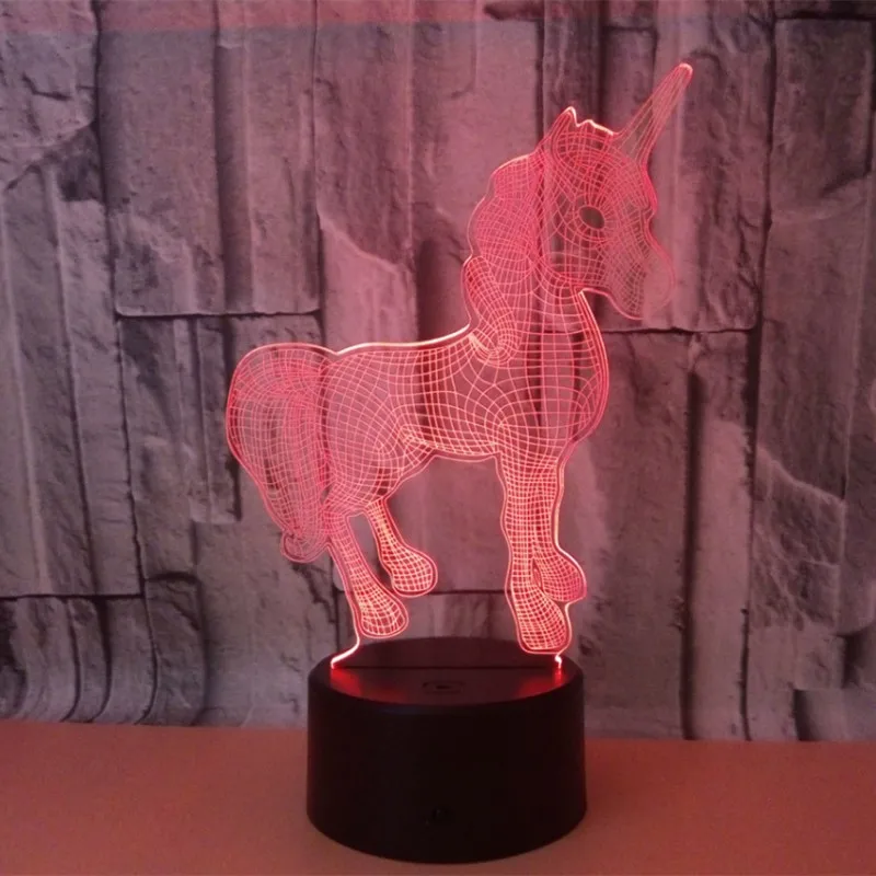 Цветной сенсорный 3d лампа Иллюзия светодиодный ночник USB настольная лампа для детей подарок прикроватная Спальня единорог лошадь