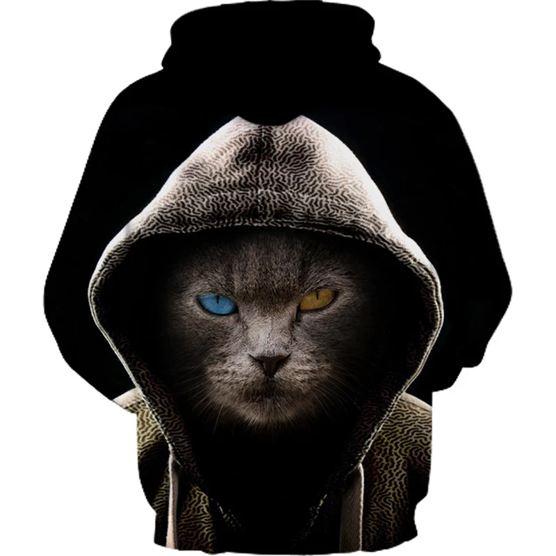 Модные брендовые мужские толстовки с принтом кошки забавная толстовка свободная